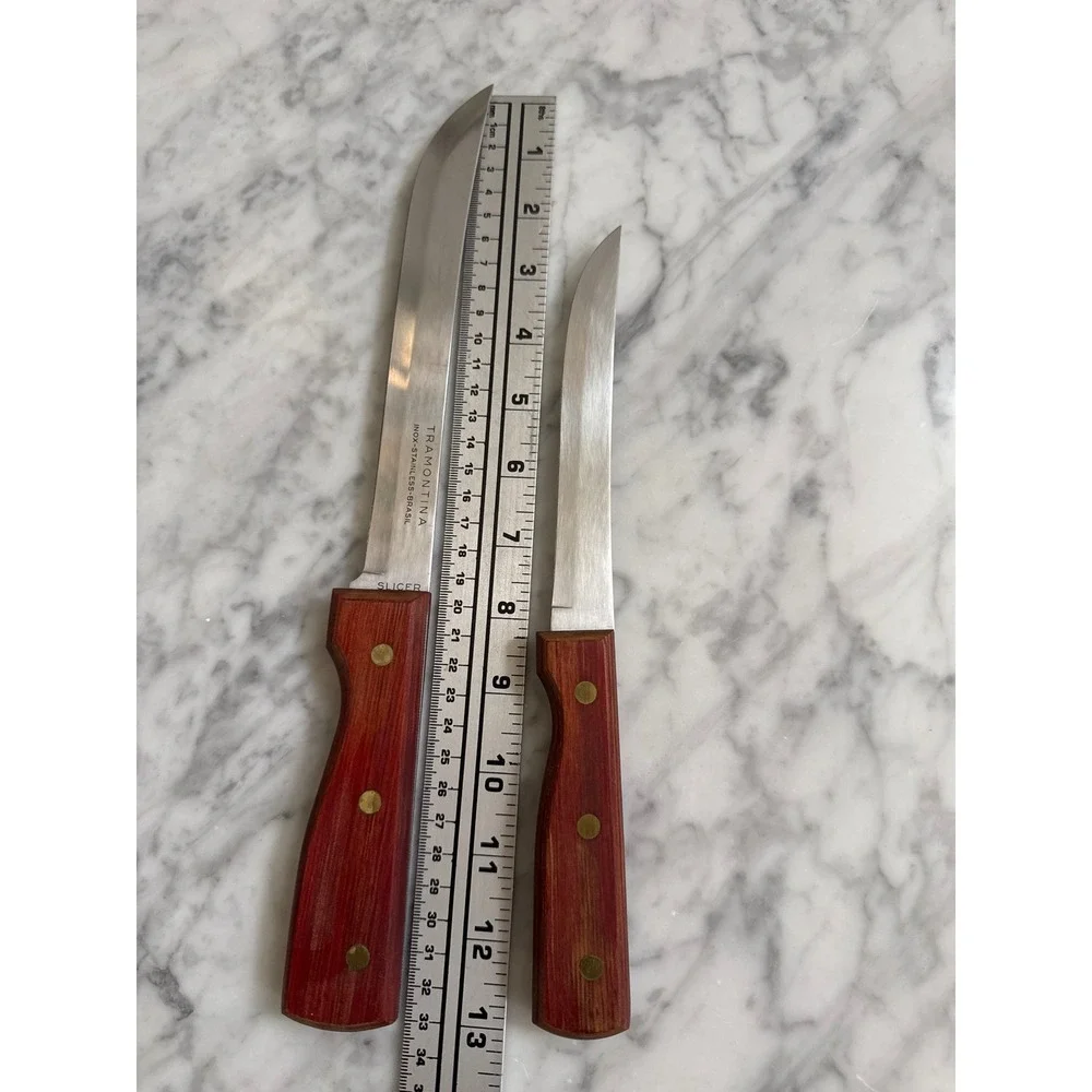 Tramontina Brazil Inox Stainless Steel Slicer Utility Knife Set Wood Handle 2pc